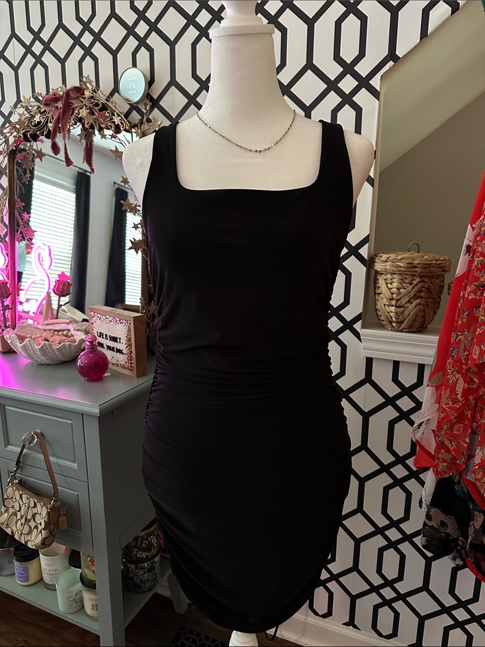 Black Ruched Tank Mini Dress